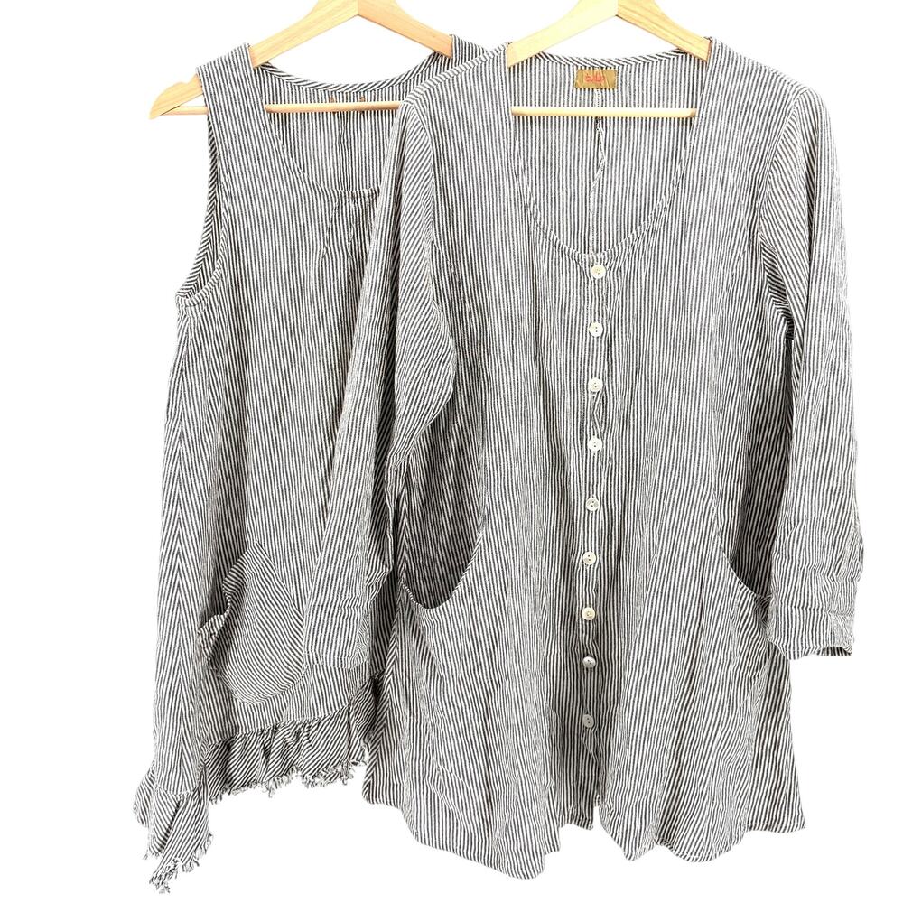 Tulip Grey Striped 100% Cotton Lagenlook Tunic Set